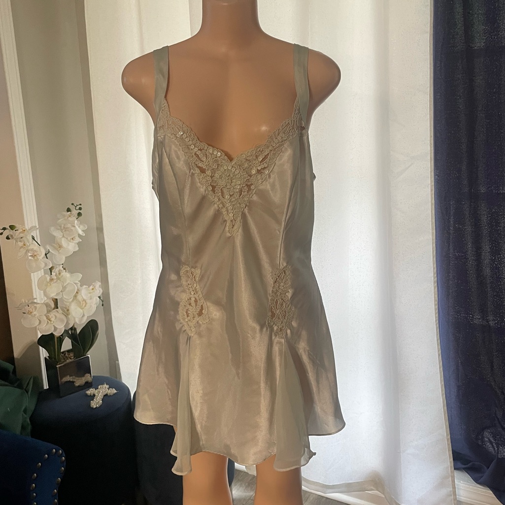 Victoria Secret Vintage Satin & Lace Chemise Babydoll Nightgown Lace Trim Medium
